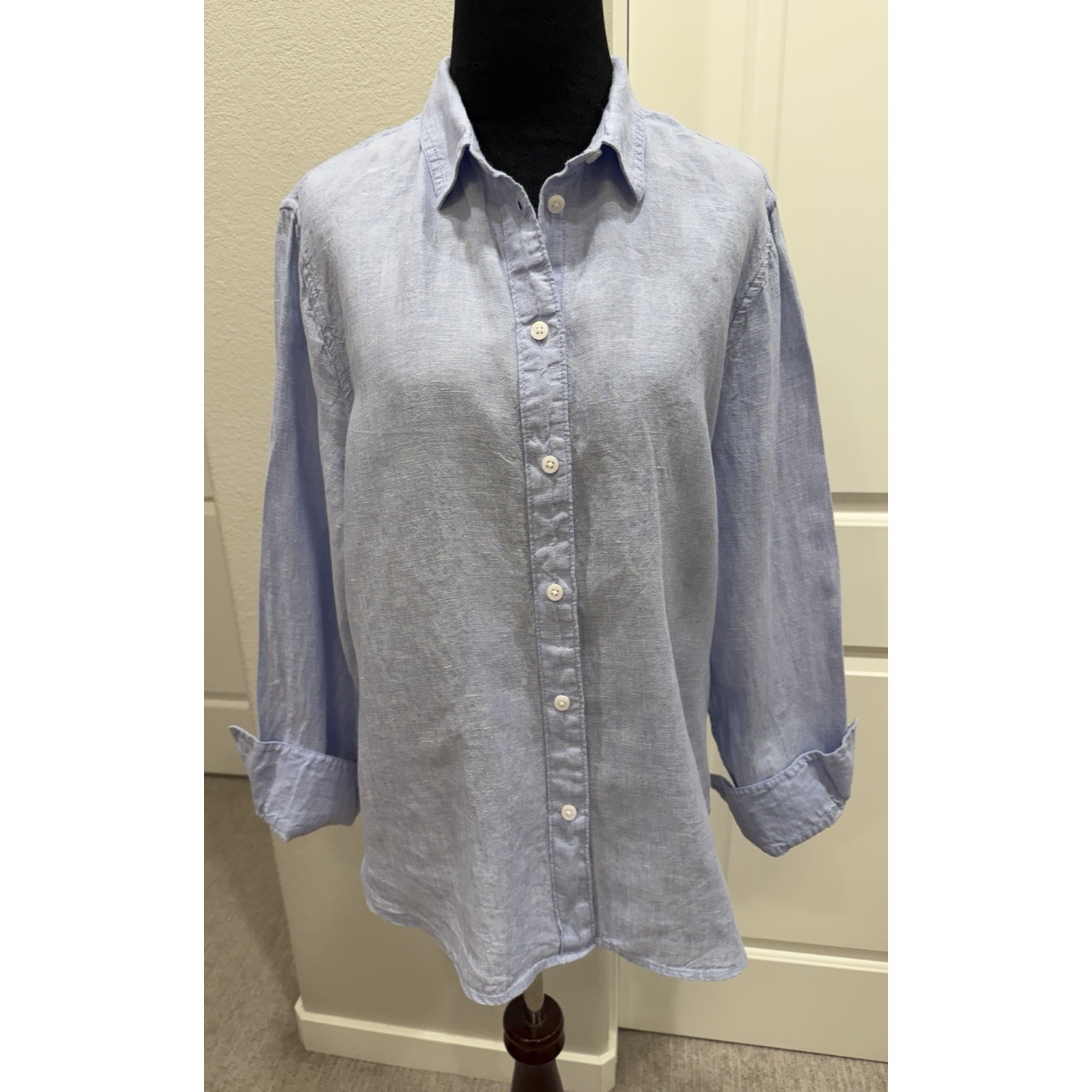 J. Crew Baird Mcnutt Irish Linen Shirt Slim Fit Lt Blue Chambray Women's 14